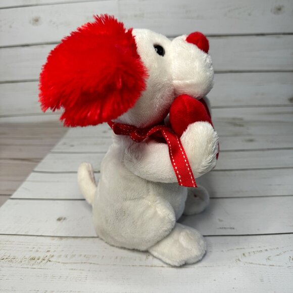 Animatronics Valentines White 8" Plush Puppy Red Ears Heart Sings Be My Girl - Picture 3 of 9